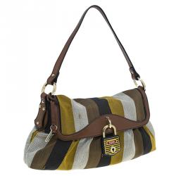 Pre Owned Fendi Multicolor Striped Canvas Limited Edition Chef Flap Bag