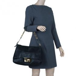 Pre Owned Fendi Black Soft Leather Mama Forever Shoulder Bag