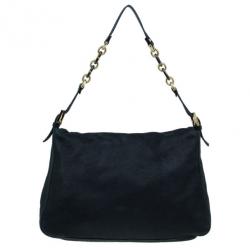 Pre Owned Fendi Black Soft Leather Mama Forever Shoulder Bag