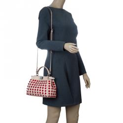 Pre Owned Fendi Pink/Red Leather Mini Studded Peekaboo Top Handle Bag