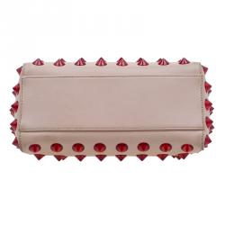Pre Owned Fendi Pink/Red Leather Mini Studded Peekaboo Top Handle Bag