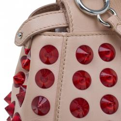 Pre Owned Fendi Pink/Red Leather Mini Studded Peekaboo Top Handle Bag