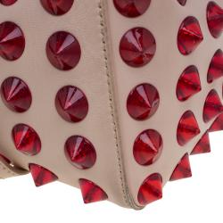 Pre Owned Fendi Pink/Red Leather Mini Studded Peekaboo Top Handle Bag