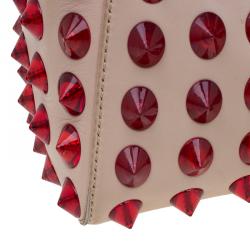 Pre Owned Fendi Pink/Red Leather Mini Studded Peekaboo Top Handle Bag