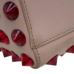 Pre Owned Fendi Pink/Red Leather Mini Studded Peekaboo Top Handle Bag