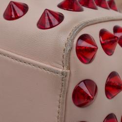 Pre Owned Fendi Pink/Red Leather Mini Studded Peekaboo Top Handle Bag