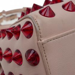 Pre Owned Fendi Pink/Red Leather Mini Studded Peekaboo Top Handle Bag