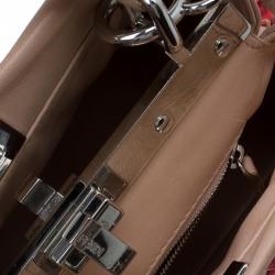 Pre Owned Fendi Pink/Red Leather Mini Studded Peekaboo Top Handle Bag