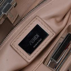 Pre Owned Fendi Pink/Red Leather Mini Studded Peekaboo Top Handle Bag