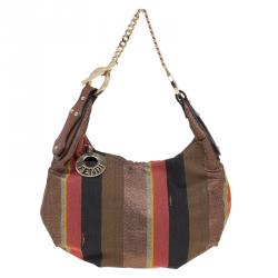 Pre Owned Fendi Multicolor Striped Canvas Chef Chain Hobo