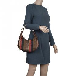 Pre Owned Fendi Multicolor Striped Canvas Chef Chain Hobo