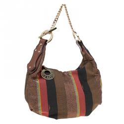 Pre Owned Fendi Multicolor Striped Canvas Chef Chain Hobo