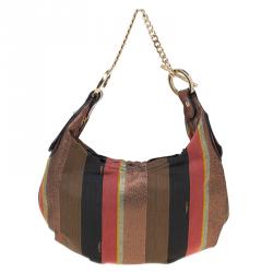 Pre Owned Fendi Multicolor Striped Canvas Chef Chain Hobo