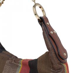 Pre Owned Fendi Multicolor Striped Canvas Chef Chain Hobo