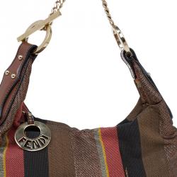 Pre Owned Fendi Multicolor Striped Canvas Chef Chain Hobo