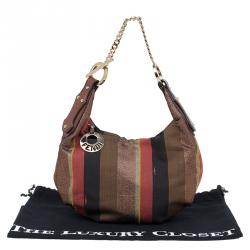 Pre Owned Fendi Multicolor Striped Canvas Chef Chain Hobo