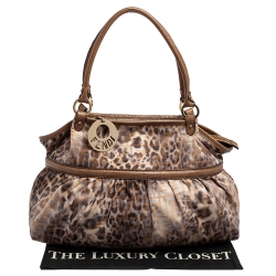 Pre Owned Fendi Brown/Beige Zucca and Leopard Print Fabric and Lizard Trim Chef Tote