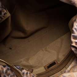 Pre Owned Fendi Brown/Beige Zucca and Leopard Print Fabric and Lizard Trim Chef Tote