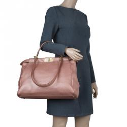 Pre Owned Fendi Metallic Pink Selleria Leather Large Peekaboo Top Handle Bag