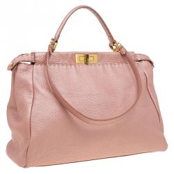 Pre Owned Fendi Metallic Pink Selleria Leather Large Peekaboo Top Handle Bag