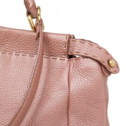 Pre Owned Fendi Metallic Pink Selleria Leather Large Peekaboo Top Handle Bag