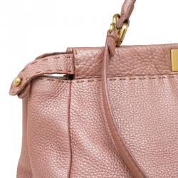 Pre Owned Fendi Metallic Pink Selleria Leather Large Peekaboo Top Handle Bag
