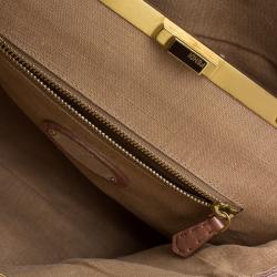 Pre Owned Fendi Metallic Pink Selleria Leather Large Peekaboo Top Handle Bag