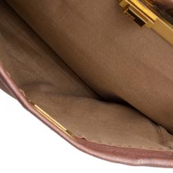 Pre Owned Fendi Metallic Pink Selleria Leather Large Peekaboo Top Handle Bag