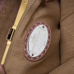 Pre Owned Fendi Metallic Pink Selleria Leather Large Peekaboo Top Handle Bag