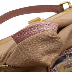 Pre Owned Fendi Metallic Pink Selleria Leather Large Peekaboo Top Handle Bag