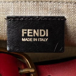 Pre Owned Fendi Tobacco/Red Pequin Striped Canvas and Leather Large Hobo