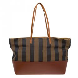 Pre Owned Fendi Tobacco/Brown Pequin Striped Canvas and Leather Roll Tote