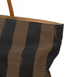 Pre Owned Fendi Tobacco/Brown Pequin Striped Canvas and Leather Roll Tote