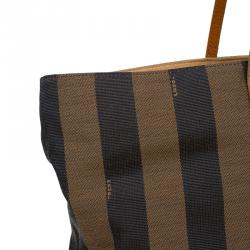 Pre Owned Fendi Tobacco/Brown Pequin Striped Canvas and Leather Roll Tote