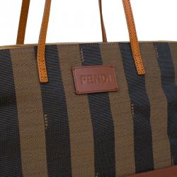 Pre Owned Fendi Tobacco/Brown Pequin Striped Canvas and Leather Roll Tote