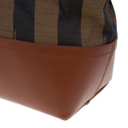 Pre Owned Fendi Tobacco/Brown Pequin Striped Canvas and Leather Roll Tote