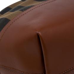 Pre Owned Fendi Tobacco/Brown Pequin Striped Canvas and Leather Roll Tote