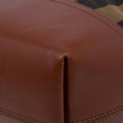 Pre Owned Fendi Tobacco/Brown Pequin Striped Canvas and Leather Roll Tote