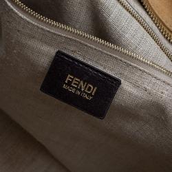 Pre Owned Fendi Tobacco/Brown Pequin Striped Canvas and Leather Roll Tote