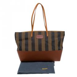 Pre Owned Fendi Tobacco/Brown Pequin Striped Canvas and Leather Roll Tote