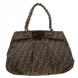 Pre Owned Fendi Tobacco/Black Zucca Canvas Large Mia Shoulder Bag