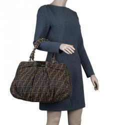Pre Owned Fendi Tobacco/Black Zucca Canvas Large Mia Shoulder Bag