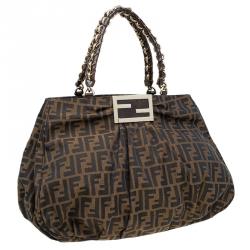 Pre Owned Fendi Tobacco/Black Zucca Canvas Large Mia Shoulder Bag