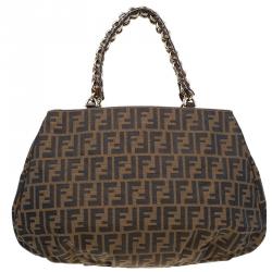 Pre Owned Fendi Tobacco/Black Zucca Canvas Large Mia Shoulder Bag