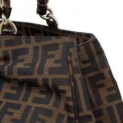 Pre Owned Fendi Tobacco/Black Zucca Canvas Large Mia Shoulder Bag
