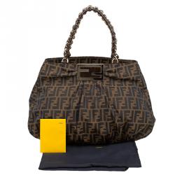 Pre Owned Fendi Tobacco/Black Zucca Canvas Large Mia Shoulder Bag