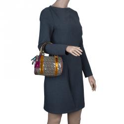 Pre Owned Fendi Multicolor Zucchino Canvas Mini Sequins Forever Bauletto Boston Bag