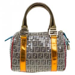 Pre Owned Fendi Multicolor Zucchino Canvas Mini Sequins Forever Bauletto Boston Bag