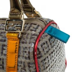 Pre Owned Fendi Multicolor Zucchino Canvas Mini Sequins Forever Bauletto Boston Bag