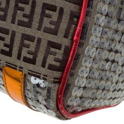 Pre Owned Fendi Multicolor Zucchino Canvas Mini Sequins Forever Bauletto Boston Bag